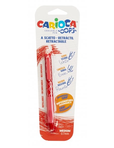 Carioca Oops Stylo à bille Retractil Borrable - Encre Termo Sensible - Empuñadura Ergonomica Triangular - Pointe de Ø 0.7mm - Re