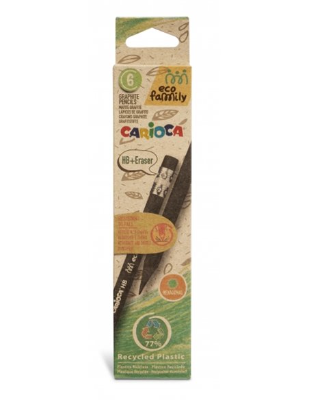Carioca Eco Family Pack de 6 Lapices HB - Corps Hexagonal - Goma Incorporada - Mina Ø 3mm Résistant à Caidas - No Se Astilla - C