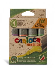 Carioca Eco Family Pack de 4 Subrayadores - Couleurs Brillantes - Encre à Base de Eau - Pointe Biselada de 5mm - Couleur Varios