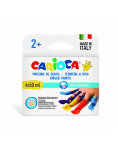 Carioca Temperas Dedo 50ml Pack de 4 Botes de Pintura de Dedos - Pensada Pour les mas Pequeños - Lavable de la Chair et Tissus -