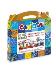 Carioca Play + Colors Pack Maletin de Plastico - 18 Lapices de Couleurs - 12 Acuarelas - 6 Feutres Jumbo Pointe Maxi - 4 Feutres