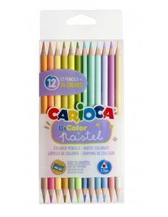 Carioca Bi-Couleur Pack de 12 Lapices - 24 Couleurs Pastel - Corps Triangular - Couleurs Brillantes et Lavables - Escritura Blan