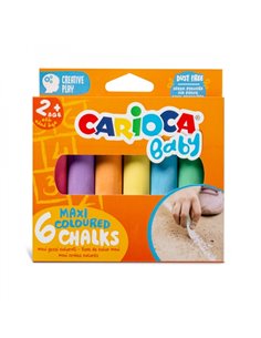 Carioca Tizas Maxi Multicolor Baby Pack de 6 Tizas - Sans Polvo - Certificado à Partir de 24 Meses - Couleurs Brillantes - Lavab