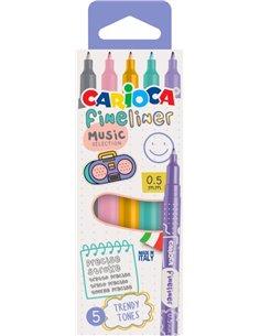 Carioca Fineliner Music Pack de 5 Feutres - Pointe Blanca de Acetal 0.5mm - Couleurs assorties
