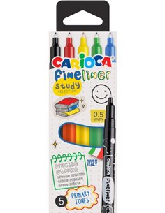 Carioca Fineliner Study Pack de 5 Feutres - Pointe Blanca de Acetal 0.5mm - Couleurs assorties
