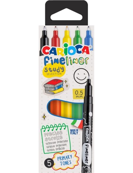 Carioca Fineliner Study Pack de 5 Feutres - Pointe Blanca de Acetal 0.5mm - Couleurs assorties