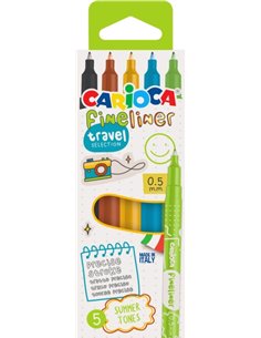 Carioca Fineliner Travel Pack de 5 Feutres - Pointe Blanca de Acetal 0.5mm - Couleurs assorties