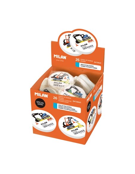 Milan Special Présentoir Avec 26 Gomas de Borrar Redondas - Miga de Pan - Caucho Sintetico - Flexible - Couleur Blanc