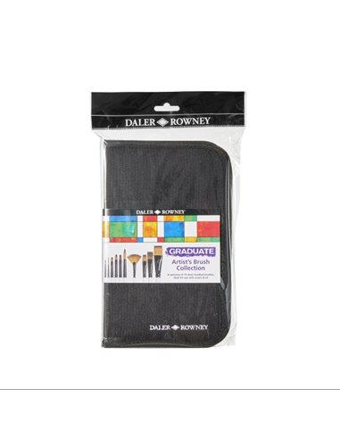 Daler Rowney Graduate Pack de 10 Pinceles Multitecnica - Pelo Sintetico - Mango Corto - Étui Avec Fermeture éclair