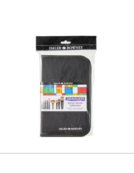 Daler Rowney Graduate Pack de 10 Pinceles Multitecnica - Pelo Sintetico - Mango Corto - Étui Avec Fermeture éclair