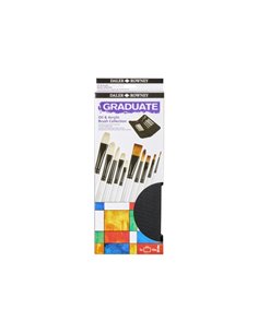 Daler Rowney Graduate Pack de 10 Pinceles Multitecnica - Pelo de Cerda et Pelo Sintetico - Mango Largo - Étui Avec Fermeture écl