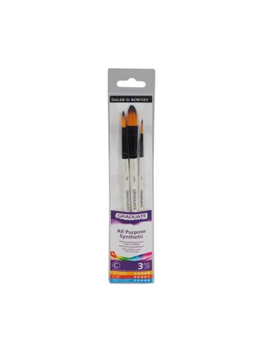 Daler Rowney Graduate Pack de 3 Pinceles Pour Acuarelas - Pelo Sintetico - Mango Corto