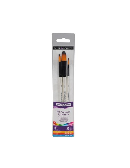 Daler Rowney Graduate Pack de 3 Pinceles Pour Acuarelas - Pelo Sintetico - Mango Corto