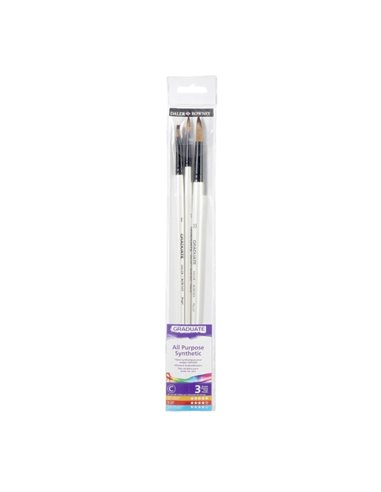 Daler Rowney Graduate Pack de 3 Pinceles Multitecnica - Pelo Sintetico - Mango Largo