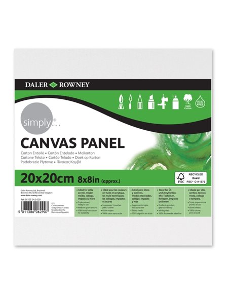 Daler Rowney Simply Carton Entelado - 250g - 20x20cm - Imprimacion Triple - Grano Medio - 100% Coton Sans Acido - 250g - Couleur