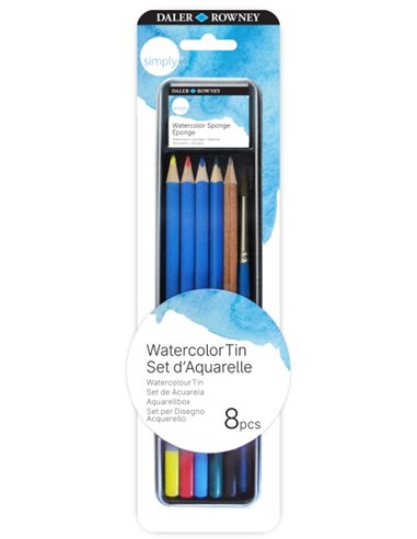 Daler Rowney Simply Pack de 8 Piezas - Lapices Acuarelables - Étui Metalico - Couleurs assorties