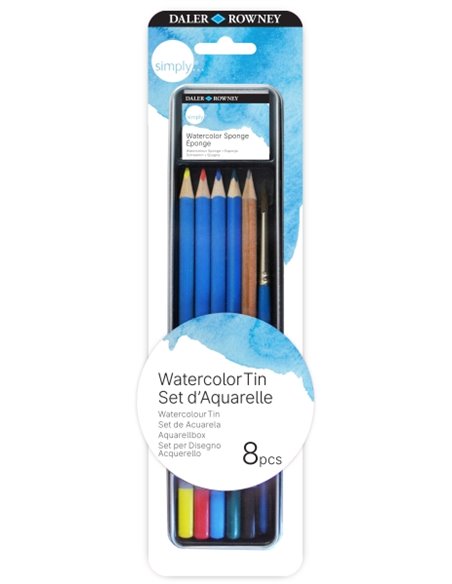 Daler Rowney Simply Pack de 8 Piezas - Lapices Acuarelables - Étui Metalico - Couleurs assorties