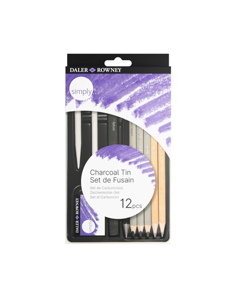 Daler Rowney Simply Pack de 12 Lapices Pour Esbozo et Carboncillos - Bote Metalico - Couleur Noir