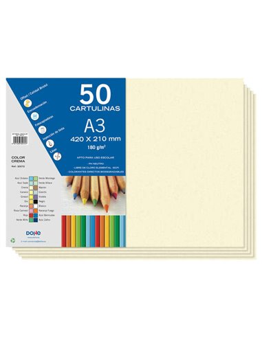 Dohe Cartulinas A3 - 50 Feuilles - Gramaje de 180g - Idéal Pour Manualidades et Proyectos Escolares