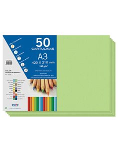 Dohe Pack de 50 Cartulinas A3 de 180gr - Avec PH Neutro - Libres de Cloro Elemental - Couleur Vert Mondego