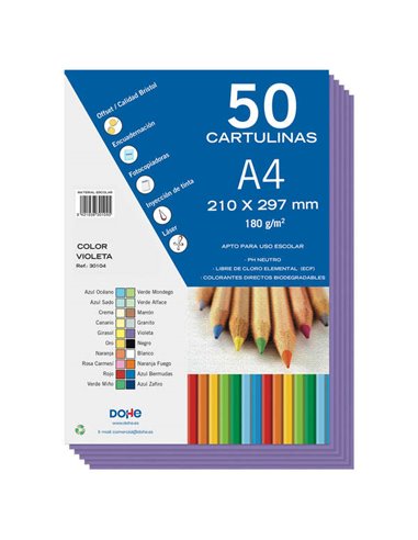 Dohe Cartulinas de Couleurs de 180 G/M2 - Taille A4 - PH Neutro - Libres de Cloro Elemental - Colorantes Biodegradables