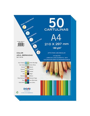 Dohe Cartulinas de Couleurs de 180 G/M2 - Taille A4 - PH Neutro - Libres de Cloro Elemental - Colorantes Biodegradables