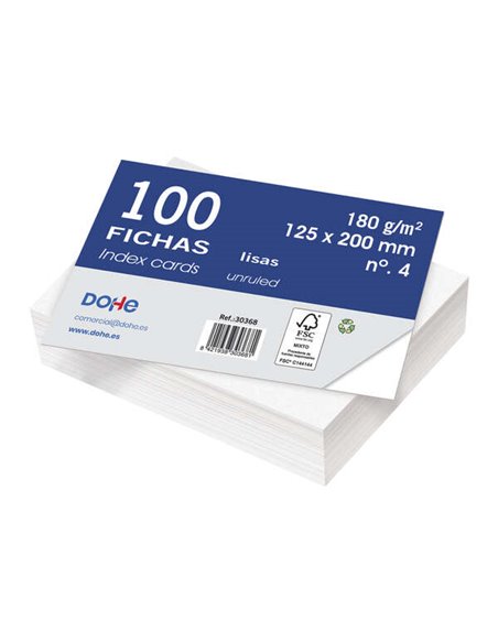Dohe Fichas de Cartulina Offset Blanca - 180g - Paquete de 100 Unidades - Lisas