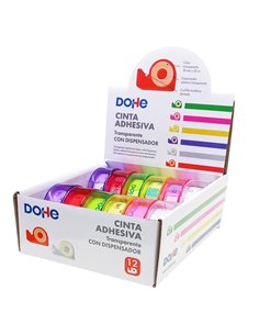 Dohe Présentoir Avec 12 Mini Portarrollos - Ruban Adhesiva 18mm x 20m - Couleurs assorties