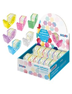 Dohe Présentoir Avec 12 Dispensadores de Ruban Adhesiva - Ruban Adhesiva de 18mmx20M - Practico et Versatil - Couleurs assorties