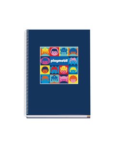 Dohe Playmobil Cahier Spirale A4 100 Feuilles Microperforadas Cuadricula 5mm - Couverture rigide Carton Forrado - Bandas de Coul