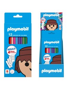 Dohe Playmobil Présentoir Avec 12 Packs de 12 Lapices de Couleurs - Comprend 4 Feuilles Pour Colorear en chacun Pack - Mina de 2