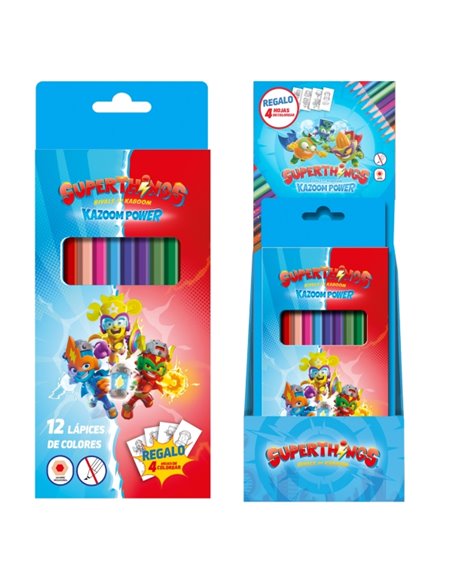 Dohe Superthings Présentoir Avec 12 Cajas de 12 Lapices de Couleurs - Forma Hexagonal - Mina de 2.8mm - Plantillas Pour Colorear