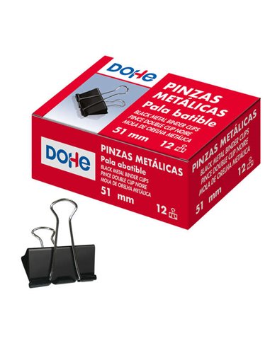 Dohe 12 Pinzas Metalicas Sujetapapeles de Pala Abatible - 50mm - Acier de Gran Resistencia - Couleur Noir
