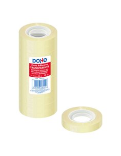Dohe Pack de 12 Cintas Adhesivas de Polipropileno 12mmx33m - Haute résistance et Potente Adhésif - Transparent