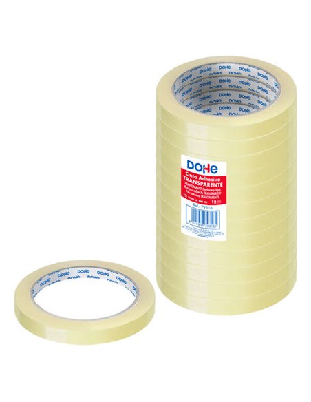 Dohe Pack de 12 Cintas Adhesivas de Polipropileno 12mm x 66m- Haute résistance et Potente Adhésif - Transparent