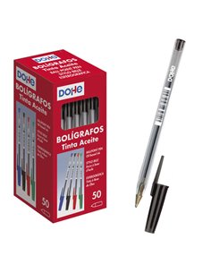 Dohe Boligrafos de Encre à Base de Aceite - Pointe de Bola Metalica de 1mm - Trait de 0.4mm - Corps Transparent et Capucha Venti