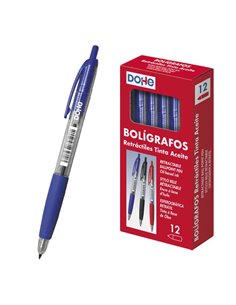 Dohe Boligrafos Retractiles de Encre à Base de Aceite - Pointe Bola de 1mm - Trait de 0.4mm - Corps Transparent Avec Grip de Cau