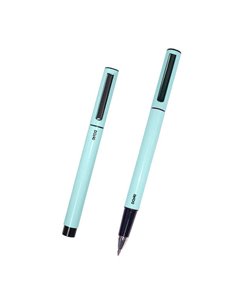 Dohe Boligrafos Elegantes de Aluminium - Corps Ovalado en Vert - Ligeros et Ergonomicos - Capucha Avec Clip - Encre Bleu