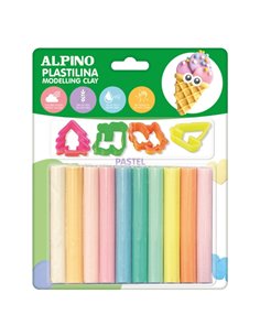 Alpino Pack Avec 10 Barras de Plastilina 17gr + 4 Moldes - Muy Flexible - Pueden Mezclarse - Sans Gluten - Couleurs Pastel Assor