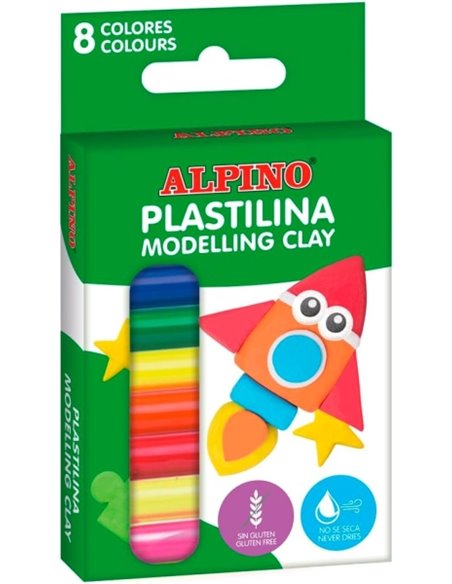 Alpino Pack Avec 8 Barras de Plastilina 12gr - Muy Flexible - Pueden Mezclarse - Sans Gluten - Couleurs assorties