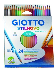 Giotto Stilnovo Acqarell Pack de 24 Lapices de Couleurs Acuarelables - Forma Hexagonal - Mina 3.3mm - Couleurs assorties