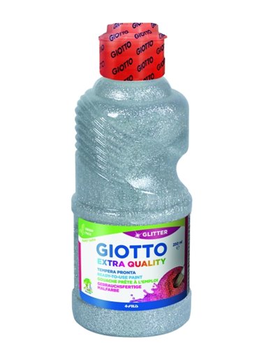 Giotto Extra Quality Glitter Tempera - 250ml - Lispa Pour le Usage - Botella Bio Pet - Couleur Argent