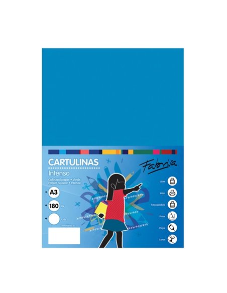 Fabrisa Pack de 25 Cartulinas 180 g/m² - Taille A3 - Couleur Bleu Medio