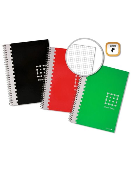 Golden Cahier Spirale 4º 80 Feuilles 60grs Cuadricula - Margen Remarcado - Couvercle Extradura - Couleurs assorties