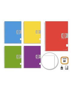 Golden Cahier Spirale A4 160 Feuilles 60grs Liso - Feuilles Microperforadas Avec 4 Taladros et 4 Bandas de Couleur - Couvercle R