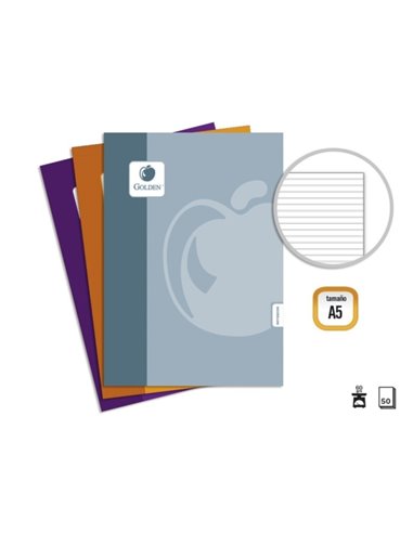 Golden Basic Pack de 10 Libretas Grapadas A5 50 Feuilles 60grs Pautada - Couleurs assorties