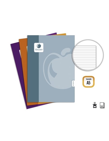 Golden Basic Pack de 10 Libretas Grapadas A5 50 Feuilles 60grs Pautada - Couleurs assorties