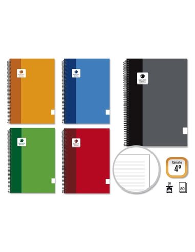 Golden Extra Cahier Spirale 4º 80 Feuilles 90grs Pautado 3.5mm - Margen Remarcado - Couvercle Forrada - Couleurs assorties