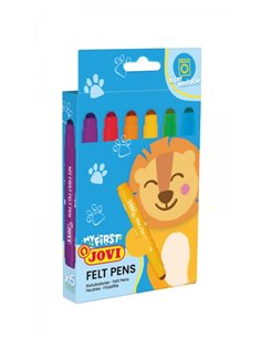 Jovi My First Felt Pen Étui de 6 Feutres - Encre Super Lavable - Taille Idéal Pour Manos Pequeñas - Pointe Antihundimiento - Tra