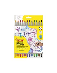 Jovi Brush Marker Pack de 12 Feutres Double Pointe - Pointe Pincel 4,5mm et Pointe Rigida 2,5mm - Encre Base Eau - Idéal Pour Le